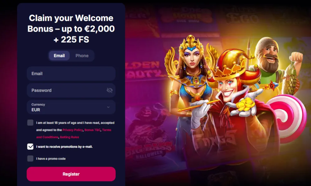 NV Casino registreringsformular og velkomstbonus kampagnetilbud
